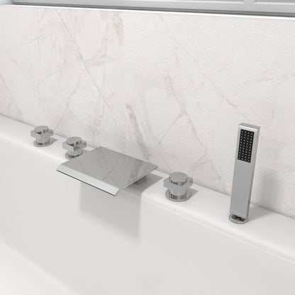 Moda Contemporary Waterfall Deck-Mount Roman Tub Faucet with Handshower in Chrome