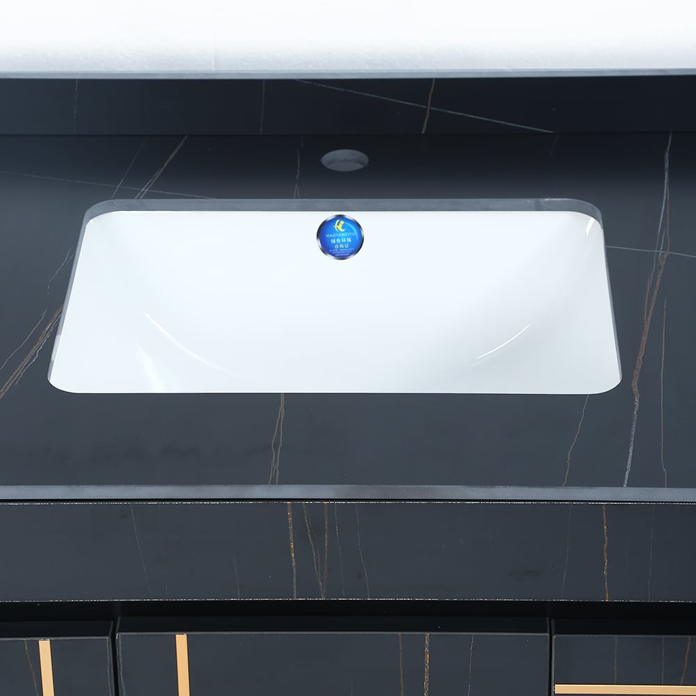35" Floating Bathroom Vanity Faux Marble with Single Ceramic Sink Black