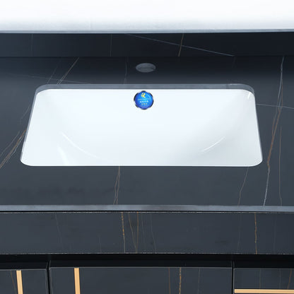 35" Floating Bathroom Vanity Faux Marble with Single Ceramic Sink Black