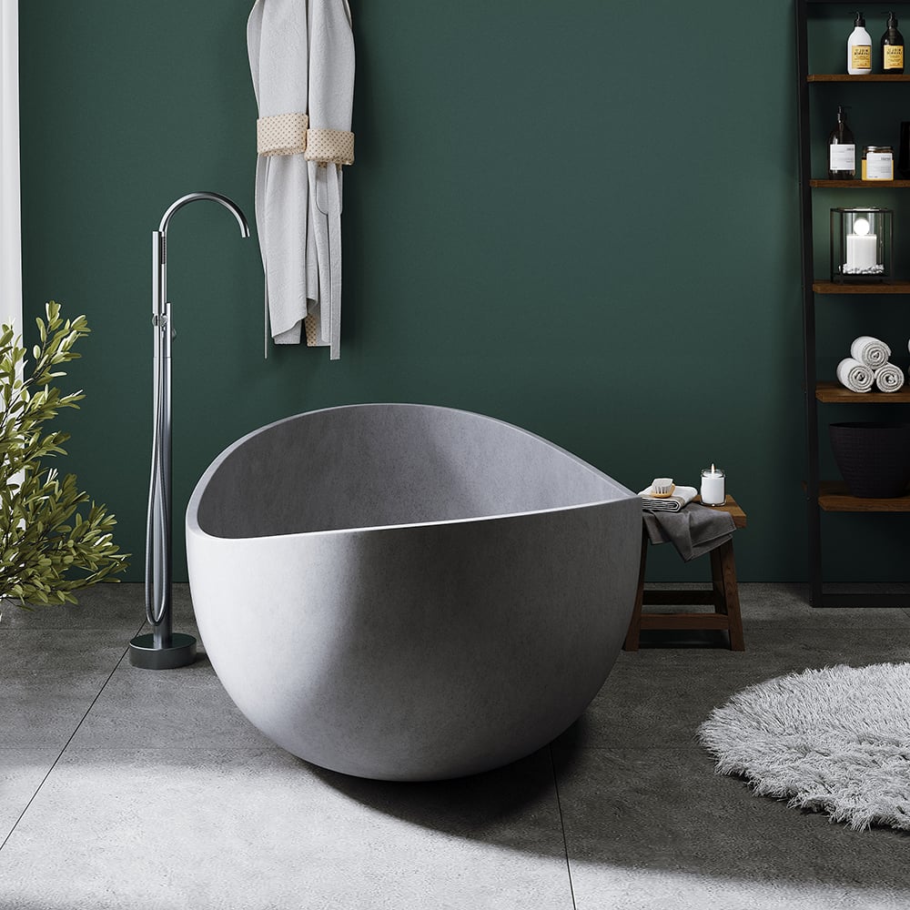 63" Industrial Oval Freestanding Cement Soaking Bathtub Gray