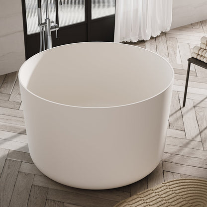41" Japanese Modern Round  Freestanding Stone Soaking Bathtub White
