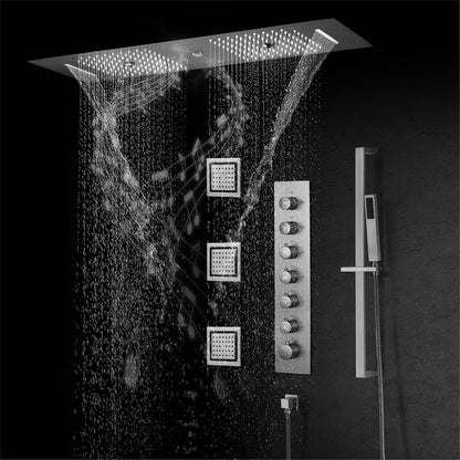 6 Functions Modern Thermostatic Massage Shower System Remote Controlled LED in Chrome
