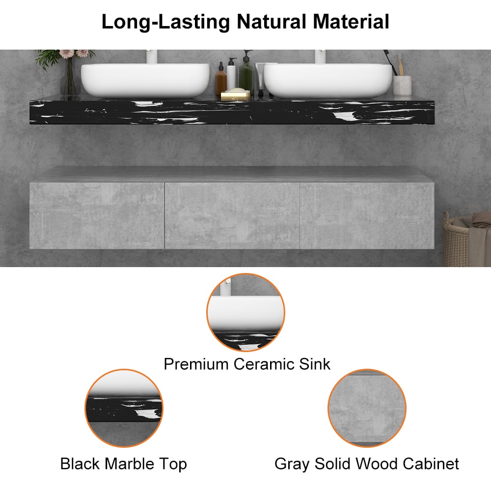 48" Modern Floating Bathroom Vanity Set with Single Vessel Sink Wall Mounted