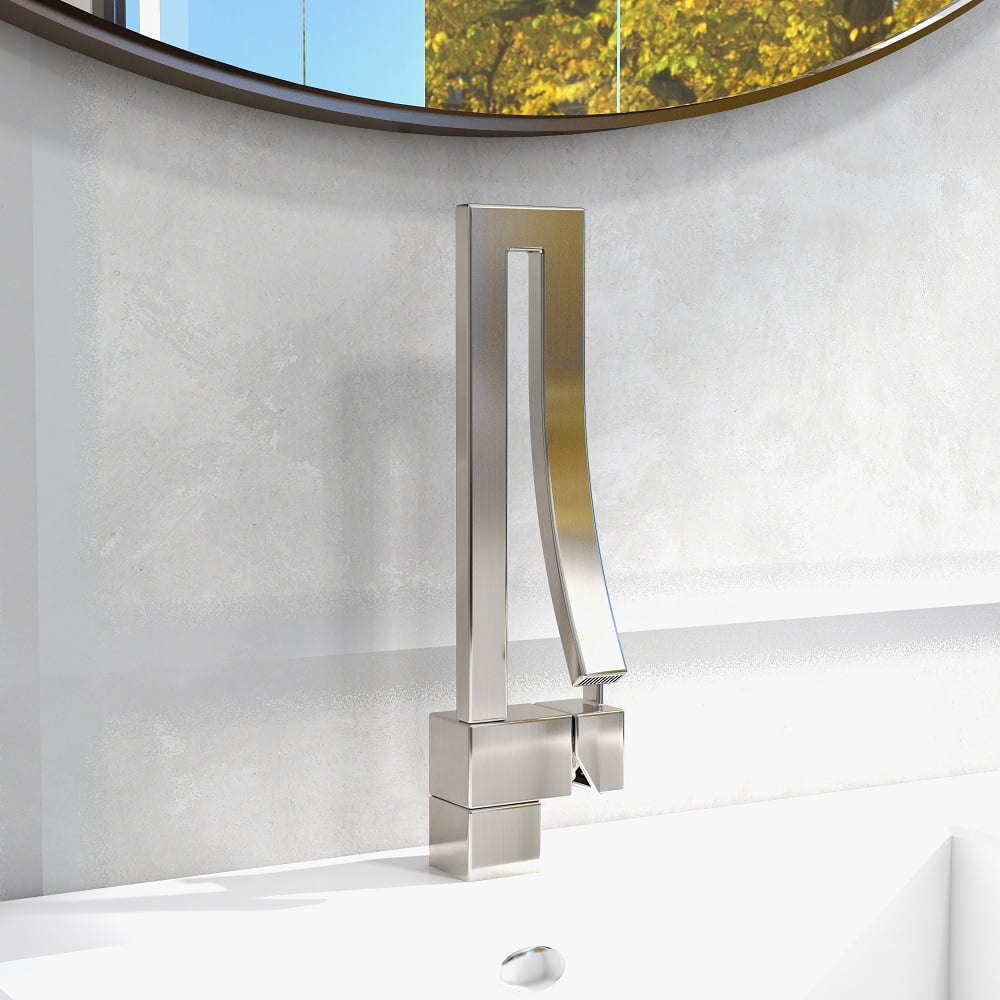 Modern Single Handle 1-Hole Brushed Nickel Bathroom Sink Faucet Waterfall Spout Brass