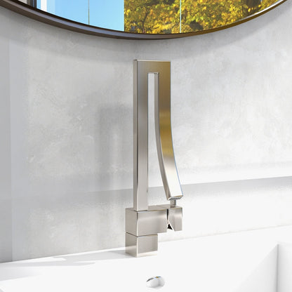 Modern Single Handle 1-Hole Brushed Nickel Bathroom Sink Faucet Waterfall Spout Brass