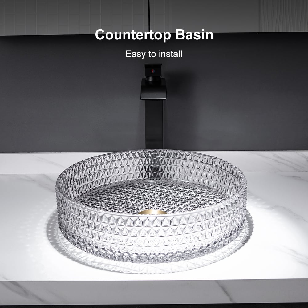 Vessel Transparent Diamond Shaped Crystal Glass Bathroom Wash Sink