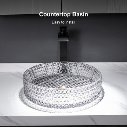 Vessel Transparent Diamond Shaped Crystal Glass Bathroom Wash Sink