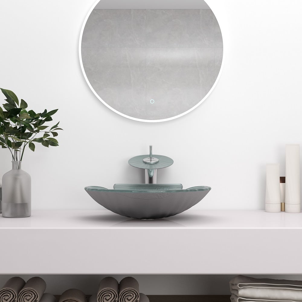 Vessel Transparent Shell Shaped Crystal Glass Bowl Bathroom Wash Sink with Faucet