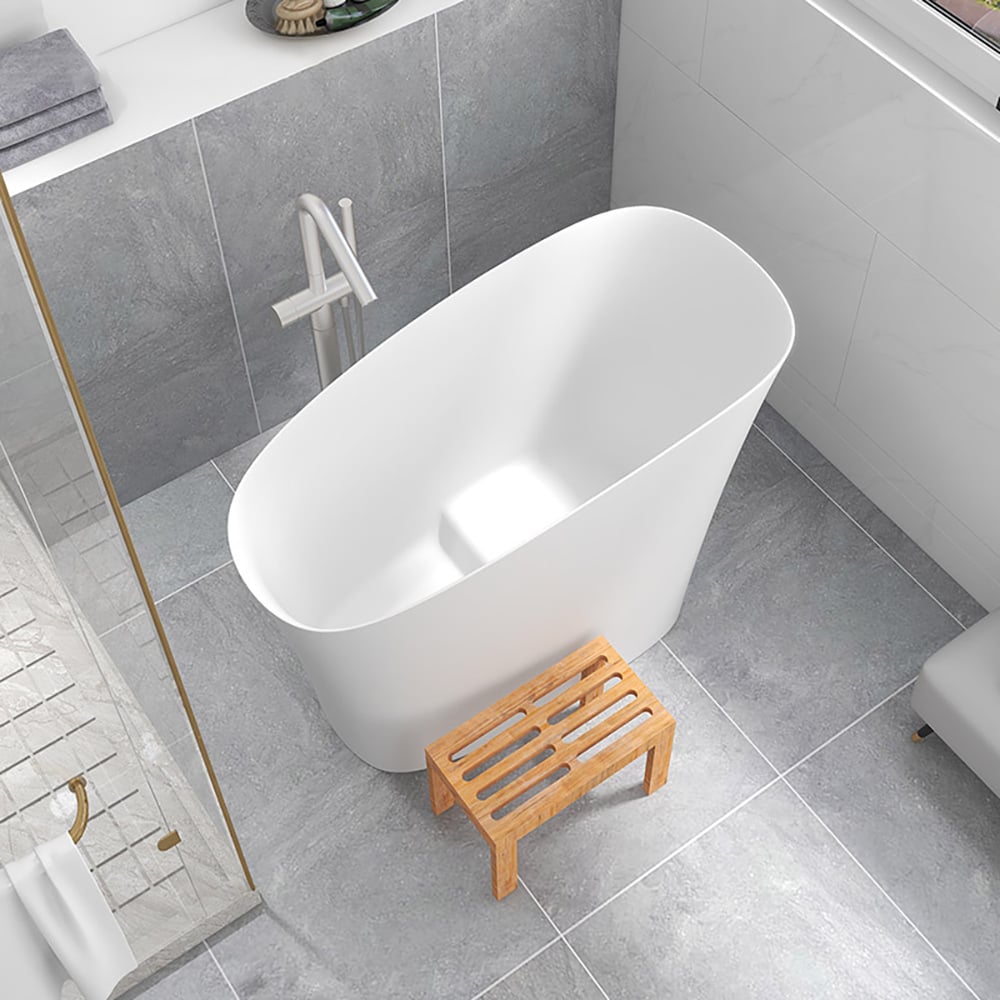 47" Japanese Modern Irregular Freestanding Stone Resin Soaking Bathtub White