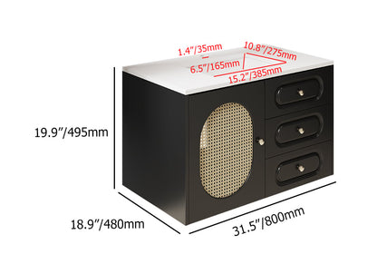 31" Black Floating Bathroom Vanity Set Undermount Ceramic Sink with Rattan Door Cabinet
