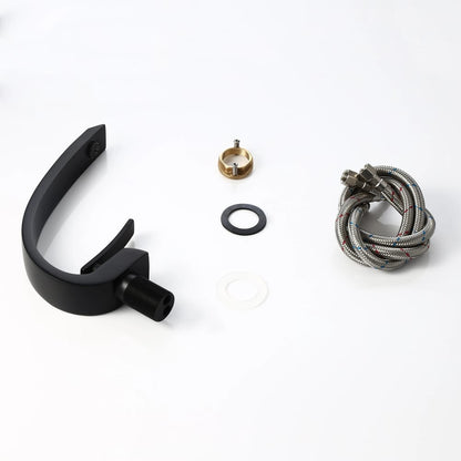 Modern Single Hole 1-Handle C-Shaped Curved Spout Bathroom Sink Faucet with Pop Up Drain in Matte Black