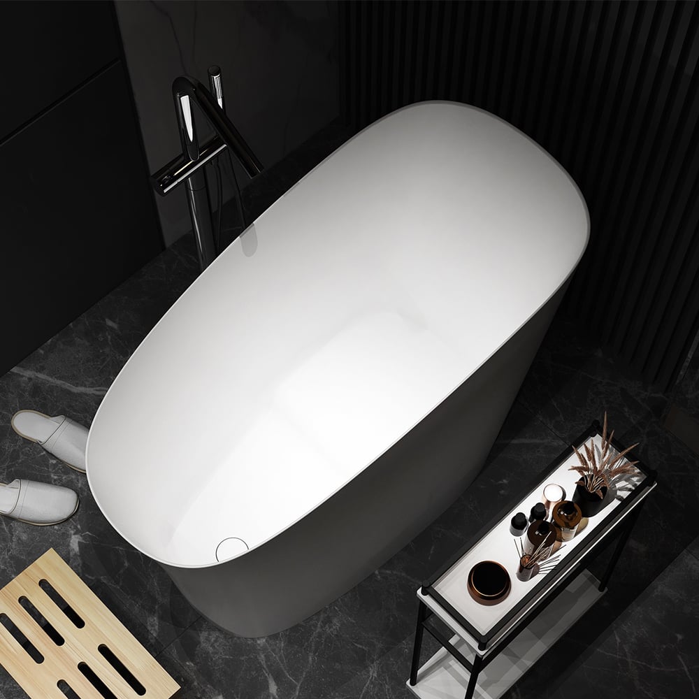 47" Japanese Modern Irregular Freestanding Stone Resin Soaking Bathtub White