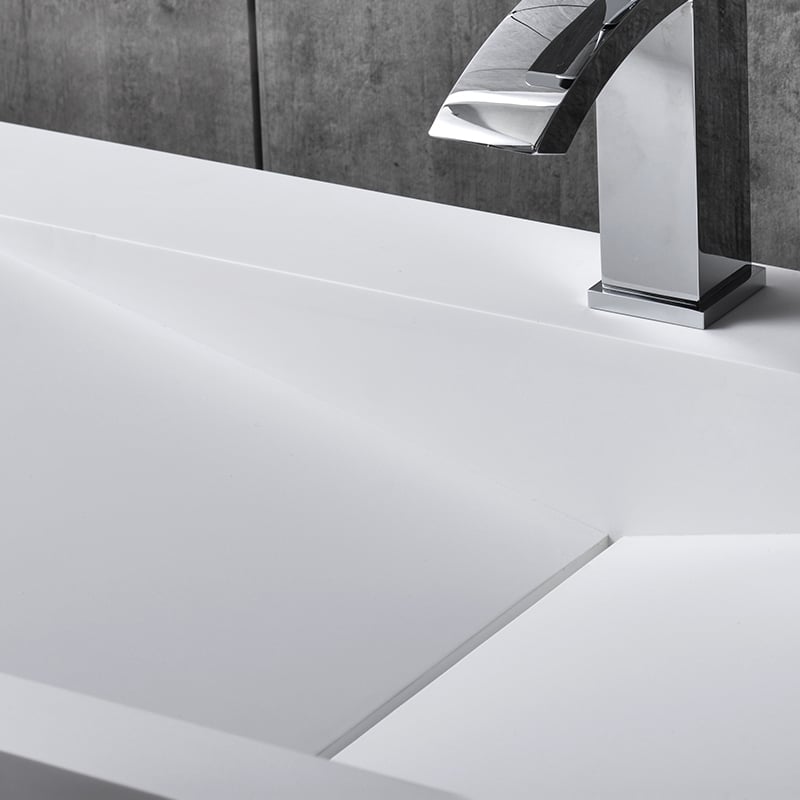 Matte White Wall-Mount Floating Sink Solid Surface Stone Resin Bathroom V-Shaped Sink
