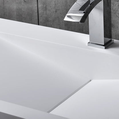 Matte White Wall-Mount Floating Sink Solid Surface Stone Resin Bathroom V-Shaped Sink