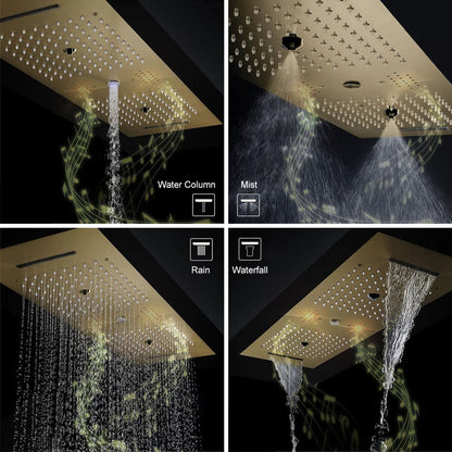 6 Functions Modern Thermostatic Massage Shower System Remote Controlled LED Brushed Gold