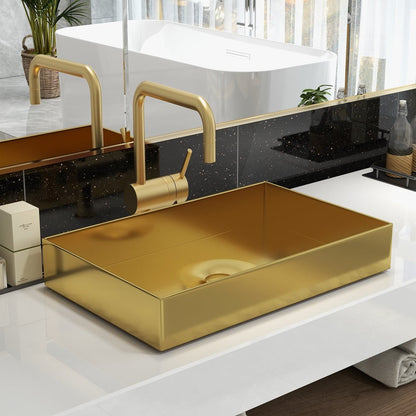 Contemporary Gold Rectangular Stainless Steel Vessel Sink Luxury Wash Sink