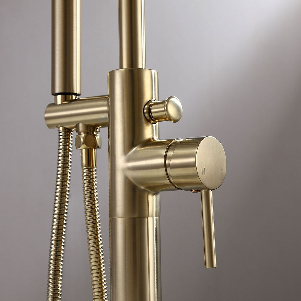 Brewst Freestanding Single Handle Tub Filler Faucet with Handshower Brass Brushed Gold