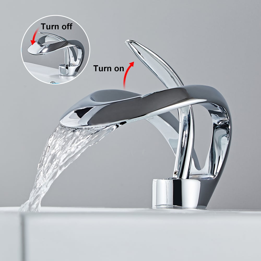 Waterfall Bathroom Sink Faucet in Chrome Single Handle Solid Brass