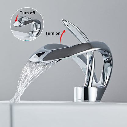 Waterfall Bathroom Sink Faucet in Chrome Single Handle Solid Brass