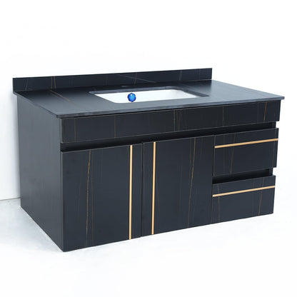 35" Floating Bathroom Vanity Faux Marble with Single Ceramic Sink Black