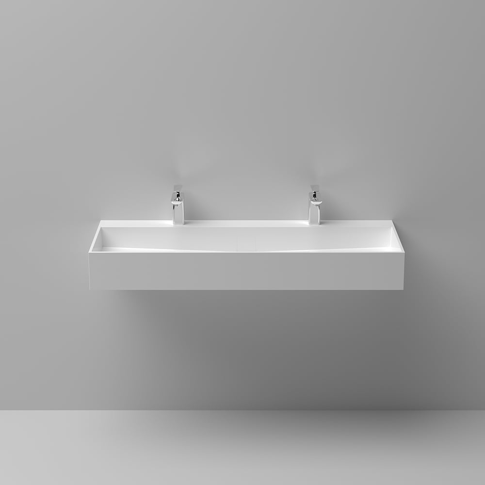 47 Inch Wall-Mount Double Sink Stone Resin Matte White Floating Trough Bathroom Sink