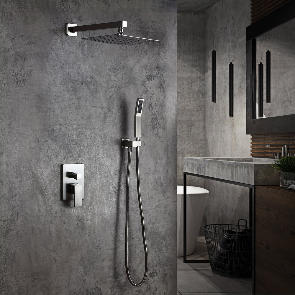 Modern 12" Wall Mounted Shower System with Handheld Shower Pressure Balance Valve