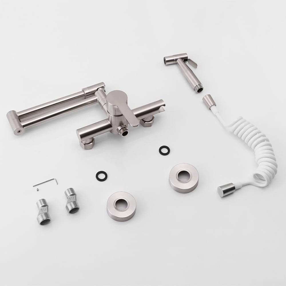 Modern Retractable Wall-mounted Pot Filler Brushed Nickel Kitchen Faucet with Spray