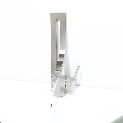 Modern Single Handle 1-Hole Brushed Nickel Bathroom Sink Faucet Waterfall Spout Brass