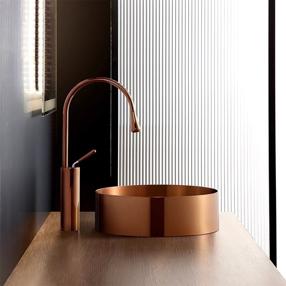 Contemporary Rose Gold Round Stainless Steel Vessel Sink Luxury Wash Sink