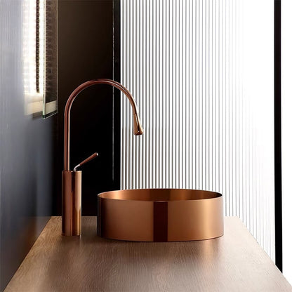 Contemporary Rose Gold Round Stainless Steel Vessel Sink Luxury Wash Sink