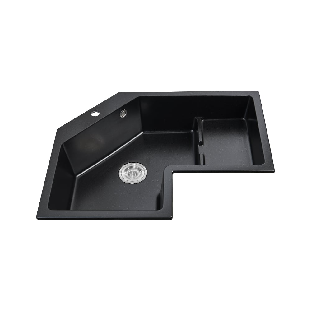 32" Modern Black Drop In Corner Kitchen Sink Single Bowl Quartz Irregular Left Sink