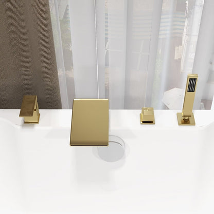 Waterfall Deck-Mount Roman Tub Faucet with Handshower in Brushed Gold