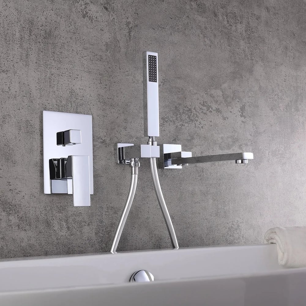Ultramodern Chrome Wall Mounted Swirling Tub Filler Faucet with Hand Shower