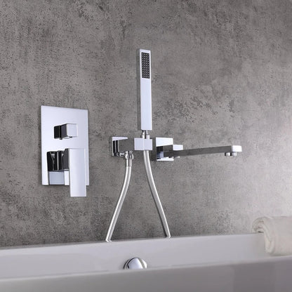 Ultramodern Chrome Wall Mounted Swirling Tub Filler Faucet with Hand Shower