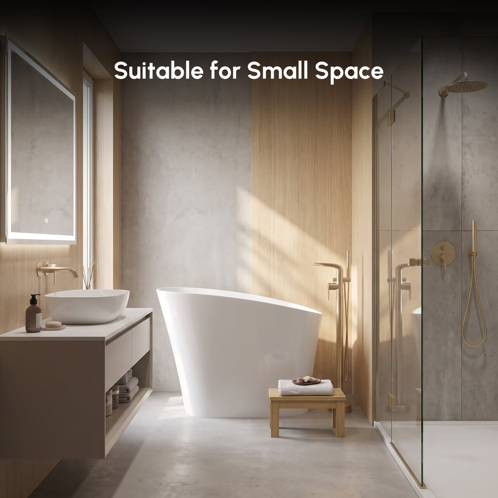 47" Japanese Modern Irregular Freestanding Stone Resin Soaking Bathtub White