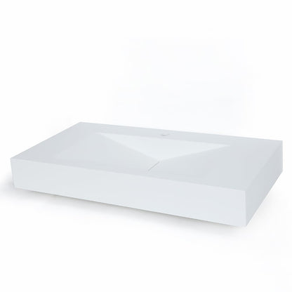 Matte White Wall-Mount Floating Sink Solid Surface Stone Resin Bathroom V-Shaped Sink