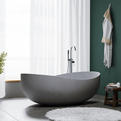 63" Industrial Oval Freestanding Cement Soaking Bathtub Gray