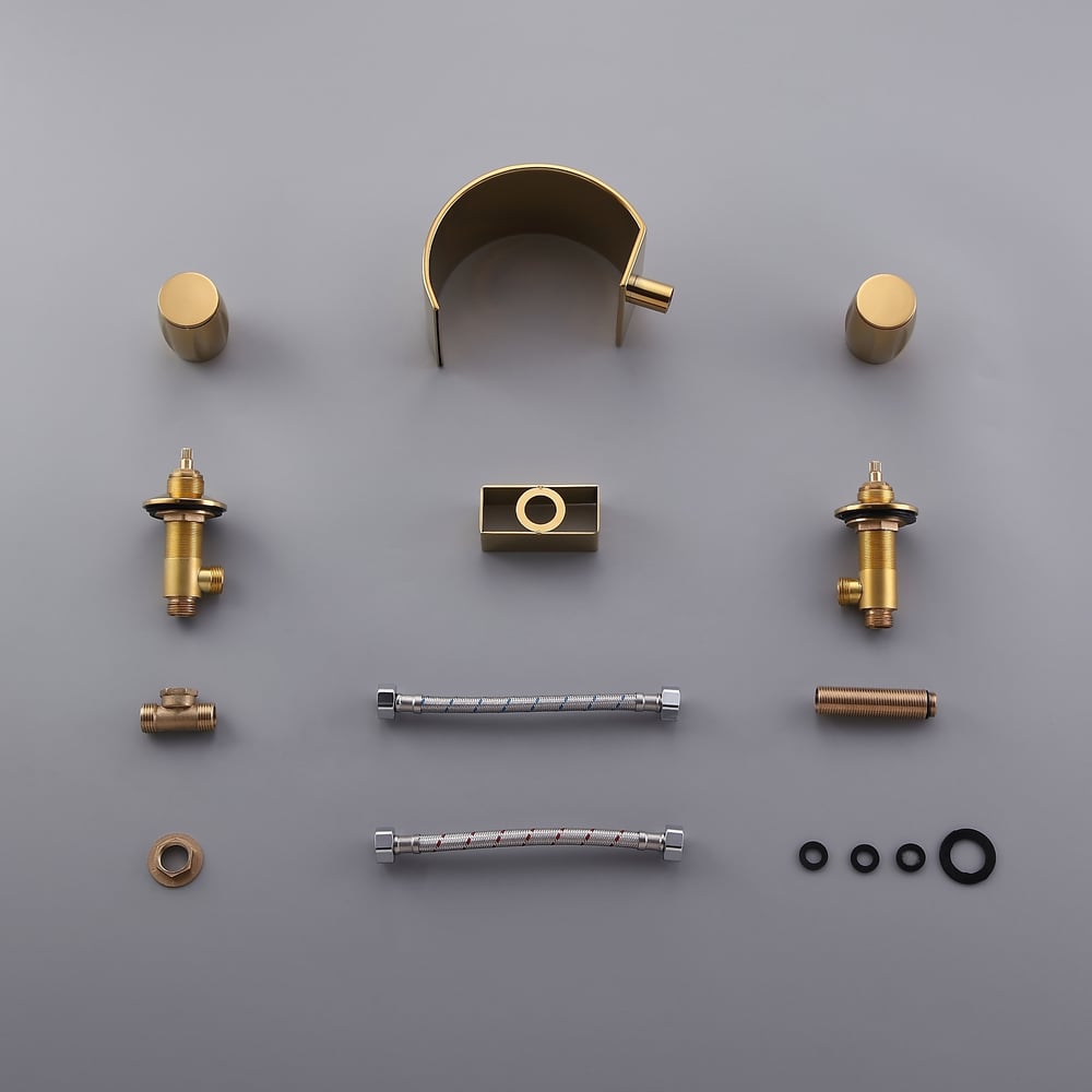 Mooni Modern Waterfall Widespread 2-Handle Bathroom Sink Faucet in Gold Solid Brass