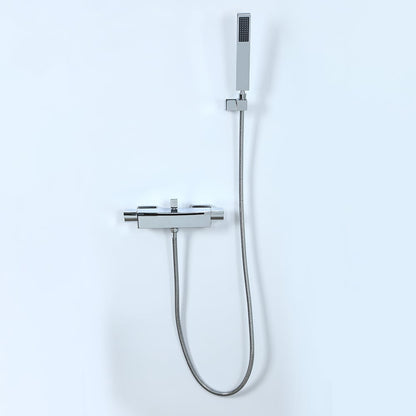 Contemporary Wall Mount Waterfall 2-Handle Chrome Bathtub Filler Faucet with Hand Shower