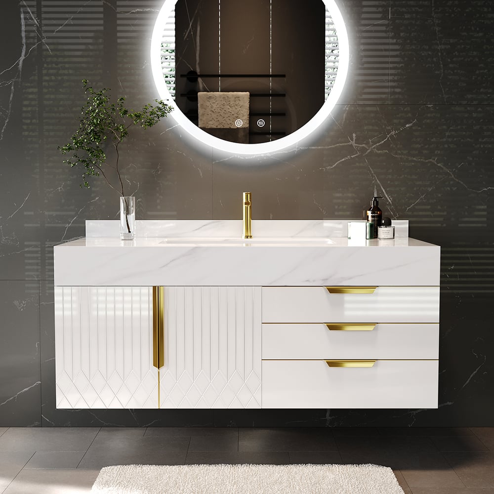 Aro 35" Floating Single Bathroom Vanity with Sink, Sintered Stone Top