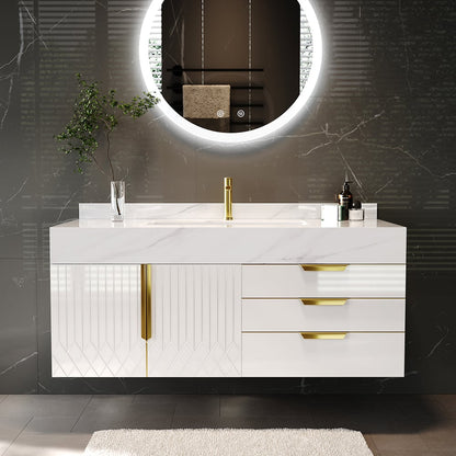 Aro 35" Floating Single Bathroom Vanity with Sink, Sintered Stone Top