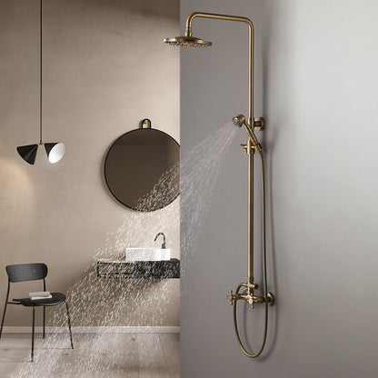 Classic Exposed Antique Brass Two Handle Round Rainshower Shower Fixture Solid Brass