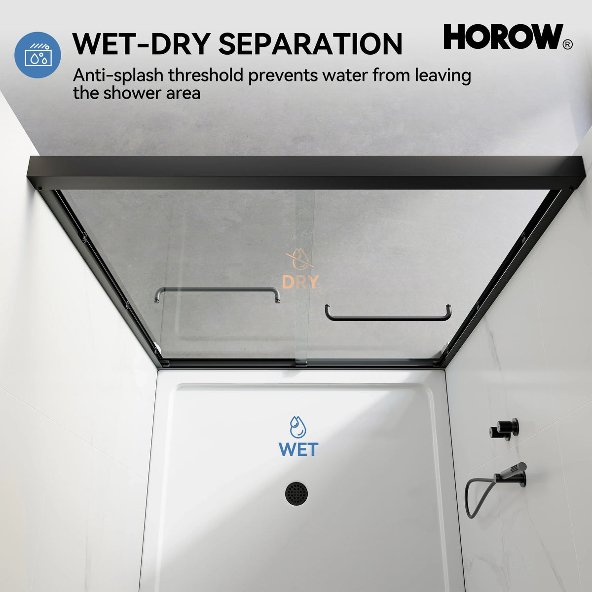 Matte Black Double Sliding Shower Door with Semi-Frameless Model BE6072-MB