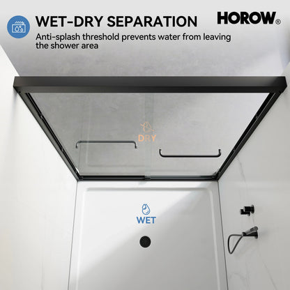 Matte Black Double Sliding Shower Door with Semi-Frameless Model BE6072-MB