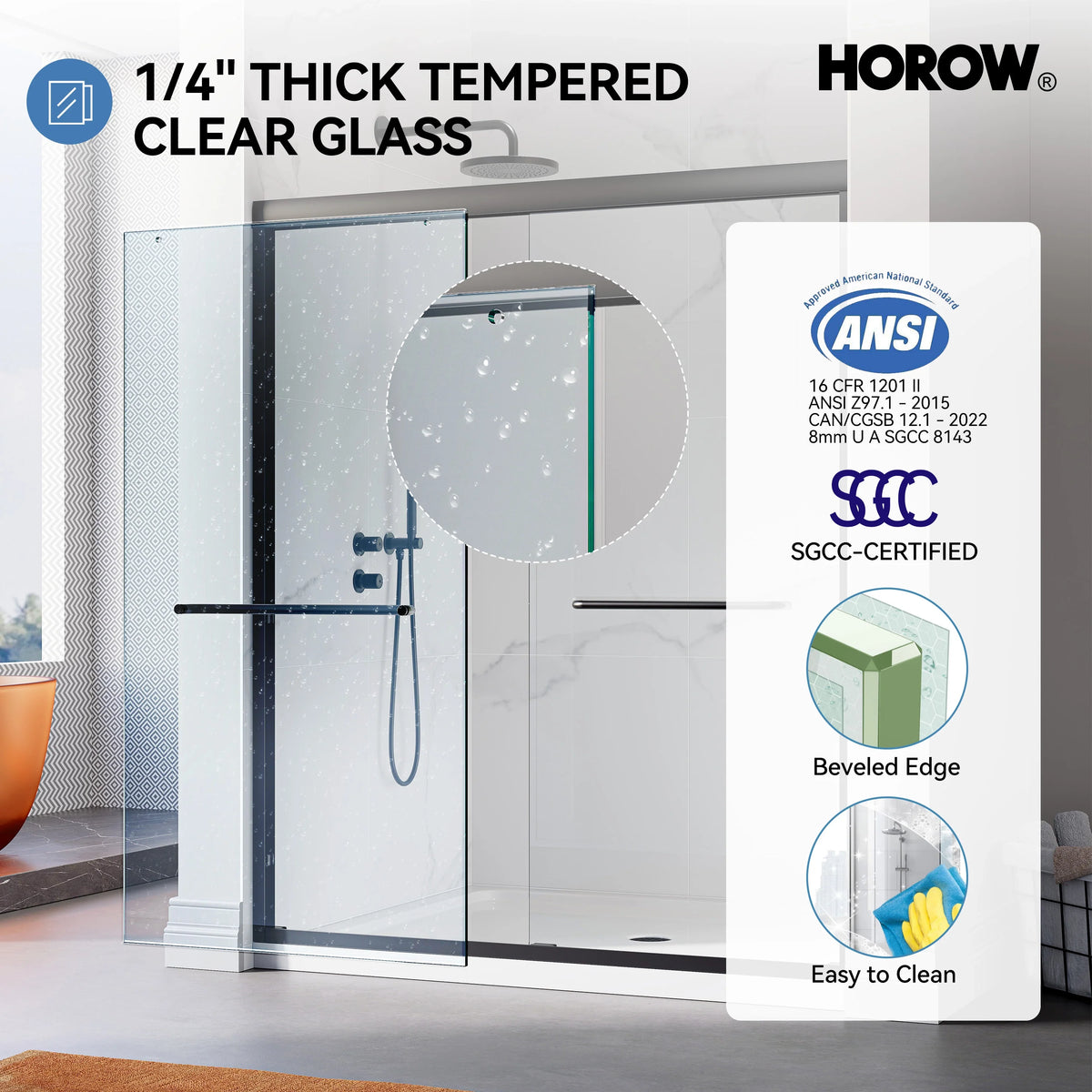 Matte Black Double Sliding Shower Door with Semi-Frameless Model BE6072-MB