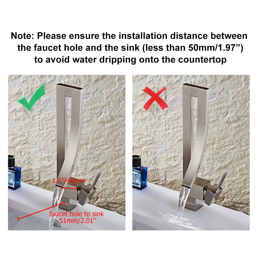 Modern Single Handle 1-Hole Brushed Nickel Bathroom Sink Faucet Waterfall Spout Brass