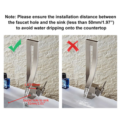 Modern Single Handle 1-Hole Brushed Nickel Bathroom Sink Faucet Waterfall Spout Brass