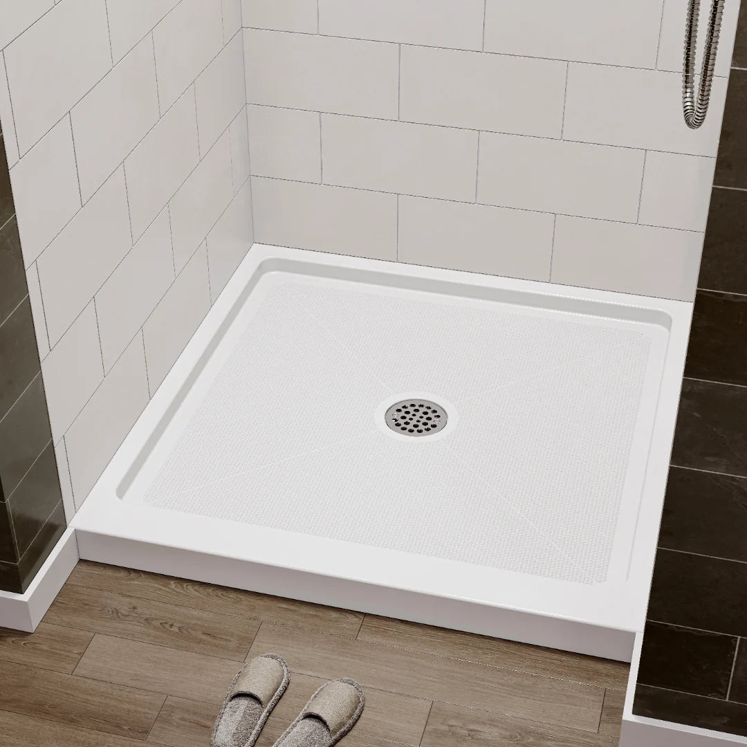 36 Inch Acrylic Shower Base with Chrome Center Drain Model BS3636-CH