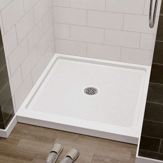 36 Inch Acrylic Shower Base with Chrome Center Drain Model BS3636-CH