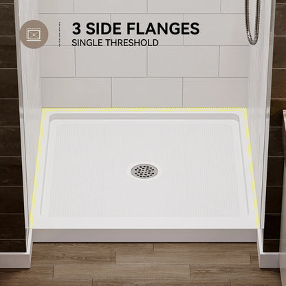 36 Inch Acrylic Shower Base with Chrome Center Drain Model BS3636-CH